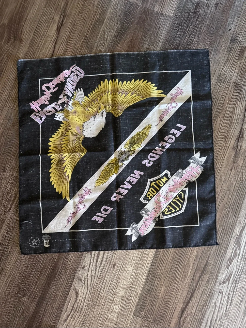 Harley-Davidson Vintage  Black Bandana with Yellow Eagle and Pink Script